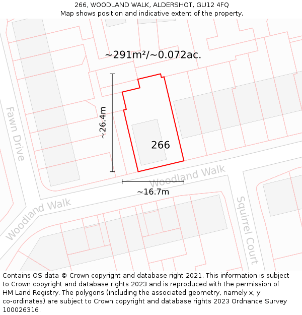 266, WOODLAND WALK, ALDERSHOT, GU12 4FQ: Plot and title map