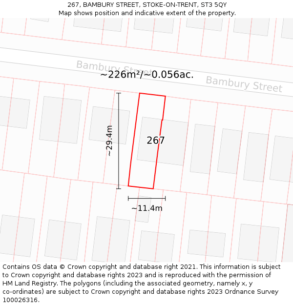 267, BAMBURY STREET, STOKE-ON-TRENT, ST3 5QY: Plot and title map