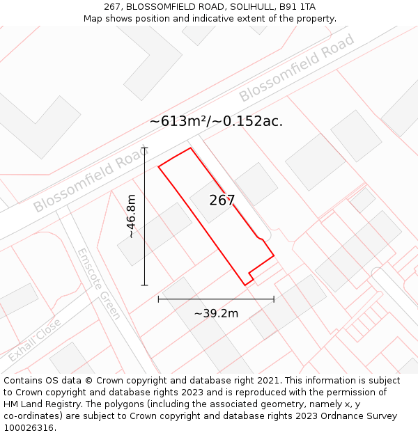 267, BLOSSOMFIELD ROAD, SOLIHULL, B91 1TA: Plot and title map