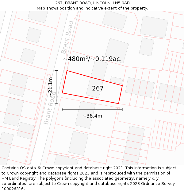 267, BRANT ROAD, LINCOLN, LN5 9AB: Plot and title map