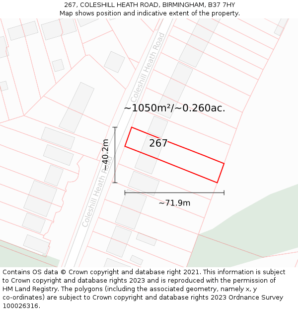 267, COLESHILL HEATH ROAD, BIRMINGHAM, B37 7HY: Plot and title map