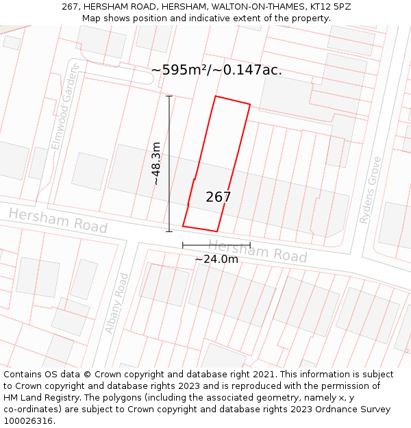 267, HERSHAM ROAD, HERSHAM, WALTON-ON-THAMES, KT12 5PZ: Plot and title map
