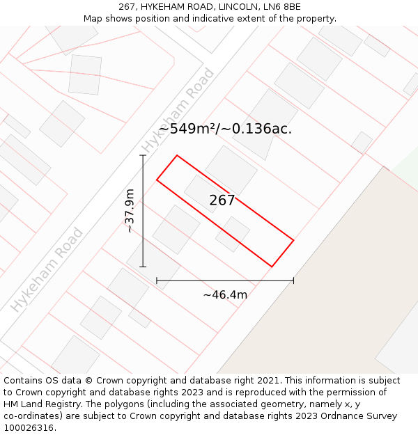 267, HYKEHAM ROAD, LINCOLN, LN6 8BE: Plot and title map