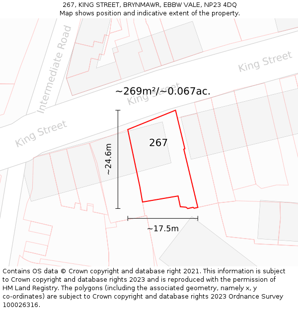 267, KING STREET, BRYNMAWR, EBBW VALE, NP23 4DQ: Plot and title map