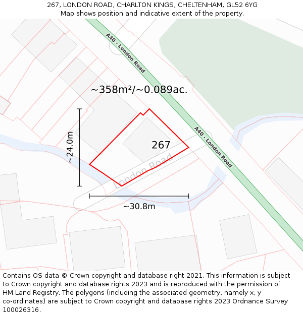 267, LONDON ROAD, CHARLTON KINGS, CHELTENHAM, GL52 6YG: Plot and title map