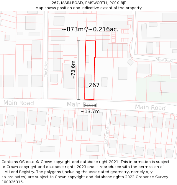 267, MAIN ROAD, EMSWORTH, PO10 8JE: Plot and title map