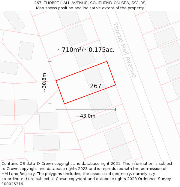 267, THORPE HALL AVENUE, SOUTHEND-ON-SEA, SS1 3SJ: Plot and title map