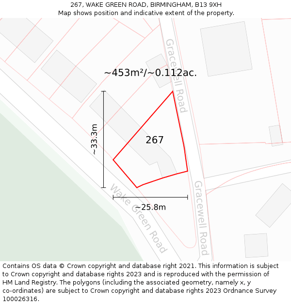 267, WAKE GREEN ROAD, BIRMINGHAM, B13 9XH: Plot and title map