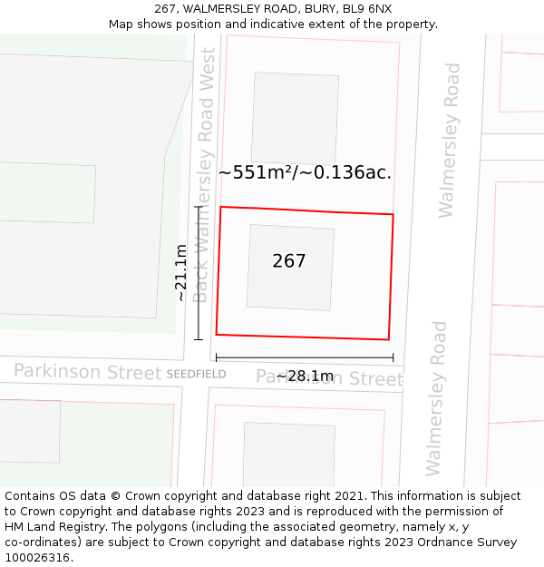 267, WALMERSLEY ROAD, BURY, BL9 6NX: Plot and title map