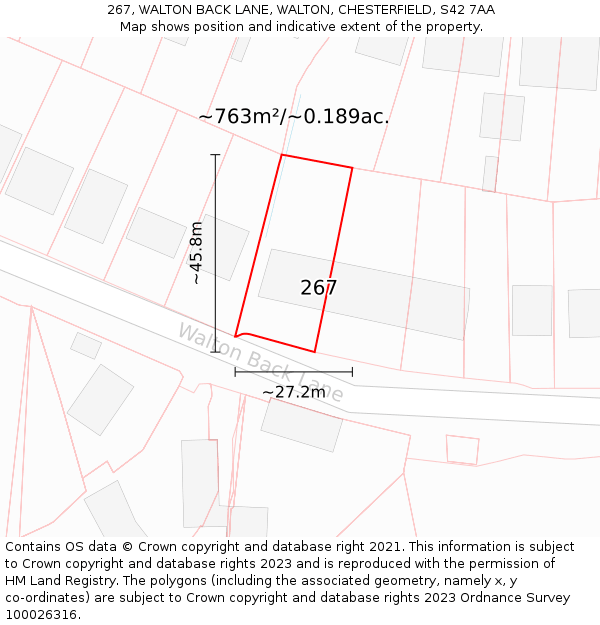 267, WALTON BACK LANE, WALTON, CHESTERFIELD, S42 7AA: Plot and title map