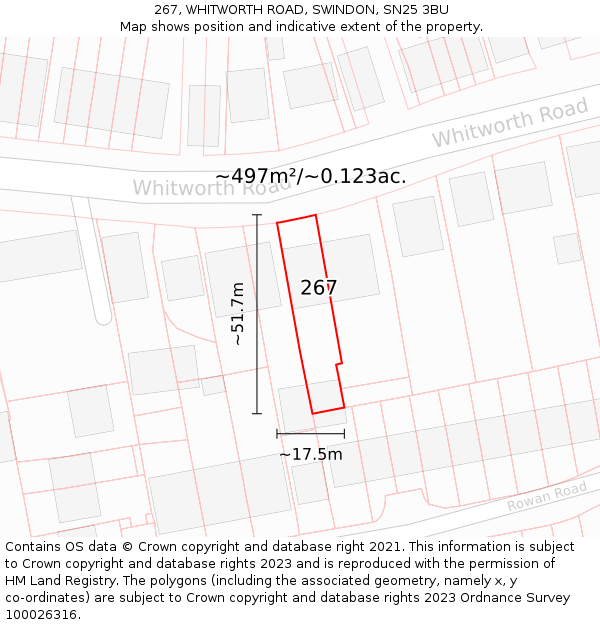 267, WHITWORTH ROAD, SWINDON, SN25 3BU: Plot and title map