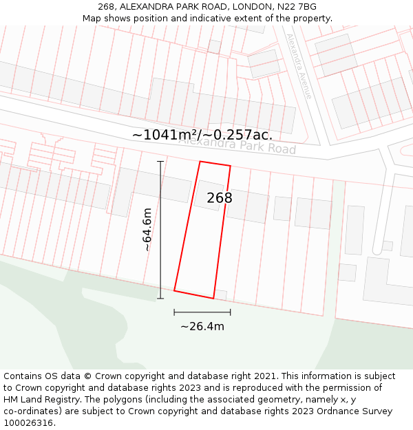 268, ALEXANDRA PARK ROAD, LONDON, N22 7BG: Plot and title map