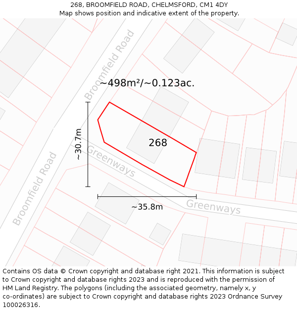 268, BROOMFIELD ROAD, CHELMSFORD, CM1 4DY: Plot and title map