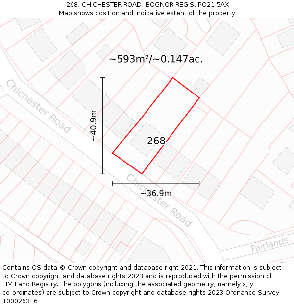 268, CHICHESTER ROAD, BOGNOR REGIS, PO21 5AX: Plot and title map