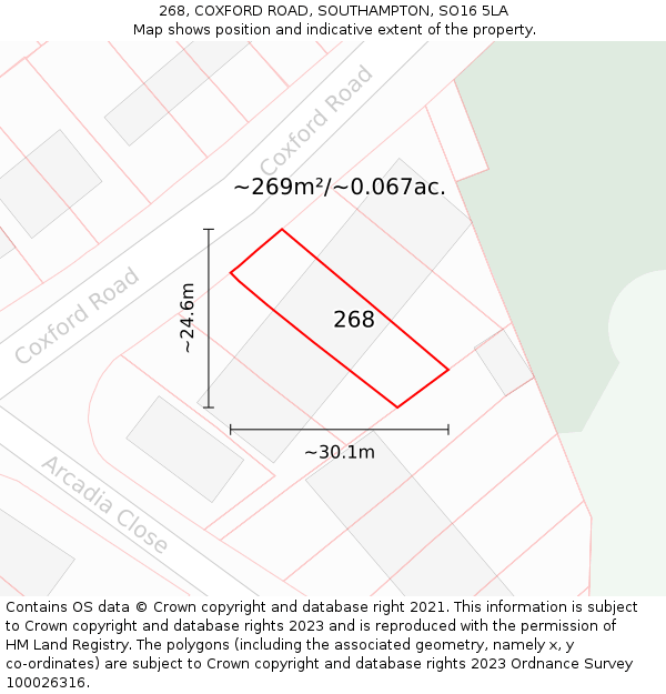 268, COXFORD ROAD, SOUTHAMPTON, SO16 5LA: Plot and title map