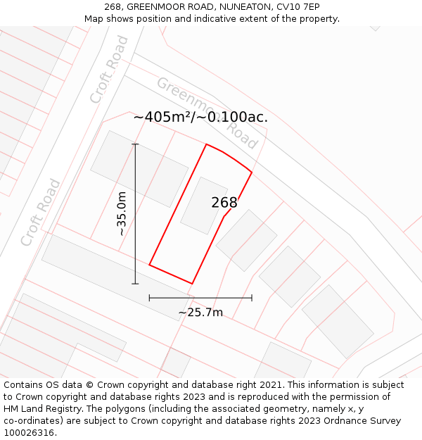 268, GREENMOOR ROAD, NUNEATON, CV10 7EP: Plot and title map