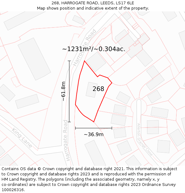 268, HARROGATE ROAD, LEEDS, LS17 6LE: Plot and title map