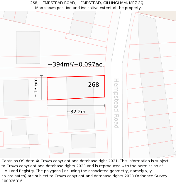 268, HEMPSTEAD ROAD, HEMPSTEAD, GILLINGHAM, ME7 3QH: Plot and title map
