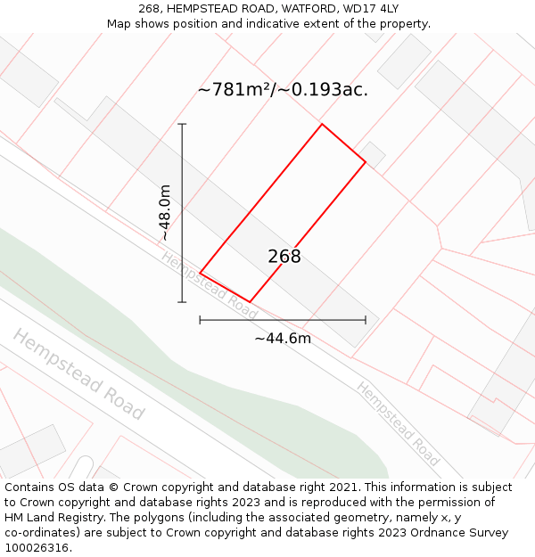 268, HEMPSTEAD ROAD, WATFORD, WD17 4LY: Plot and title map