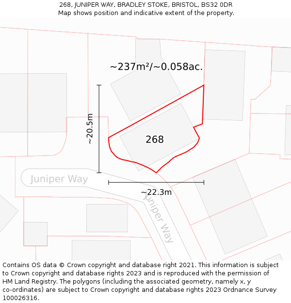 268, JUNIPER WAY, BRADLEY STOKE, BRISTOL, BS32 0DR: Plot and title map