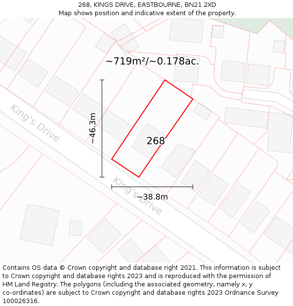 268, KINGS DRIVE, EASTBOURNE, BN21 2XD: Plot and title map