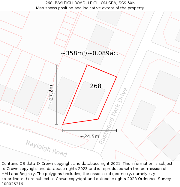 268, RAYLEIGH ROAD, LEIGH-ON-SEA, SS9 5XN: Plot and title map