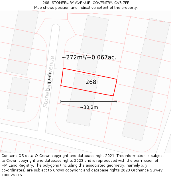 268, STONEBURY AVENUE, COVENTRY, CV5 7FE: Plot and title map