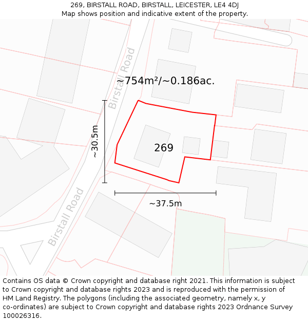 269, BIRSTALL ROAD, BIRSTALL, LEICESTER, LE4 4DJ: Plot and title map