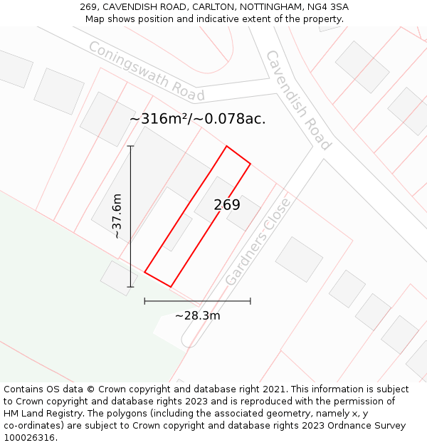 269, CAVENDISH ROAD, CARLTON, NOTTINGHAM, NG4 3SA: Plot and title map