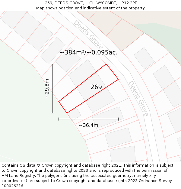 269, DEEDS GROVE, HIGH WYCOMBE, HP12 3PF: Plot and title map