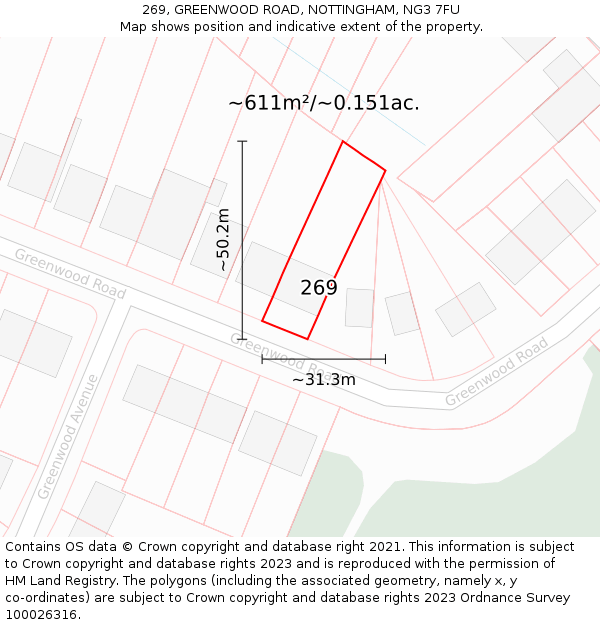 269, GREENWOOD ROAD, NOTTINGHAM, NG3 7FU: Plot and title map