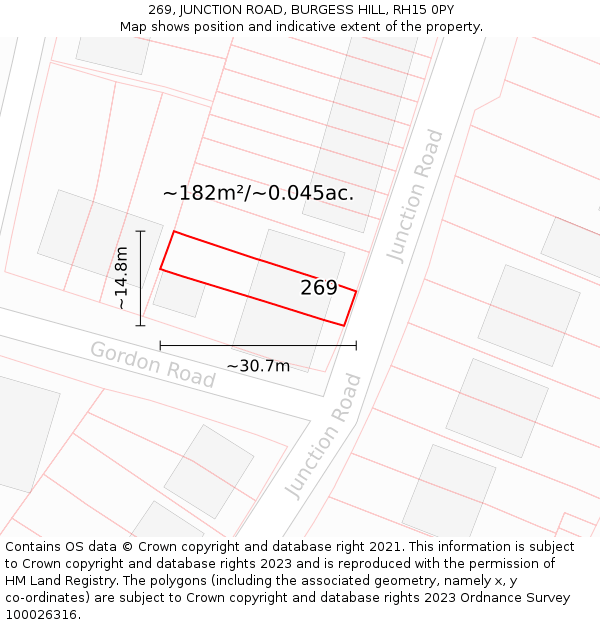 269, JUNCTION ROAD, BURGESS HILL, RH15 0PY: Plot and title map