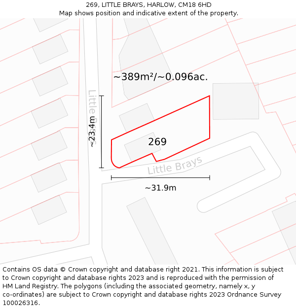 269, LITTLE BRAYS, HARLOW, CM18 6HD: Plot and title map