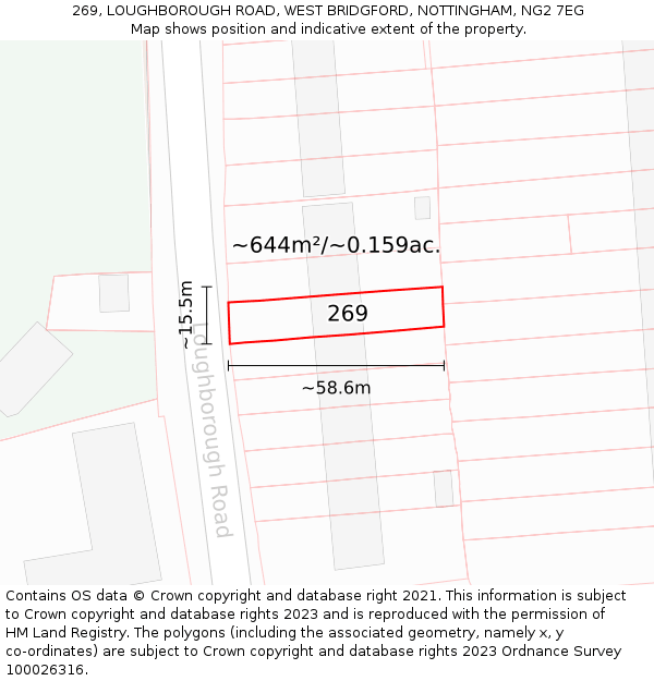 269, LOUGHBOROUGH ROAD, WEST BRIDGFORD, NOTTINGHAM, NG2 7EG: Plot and title map