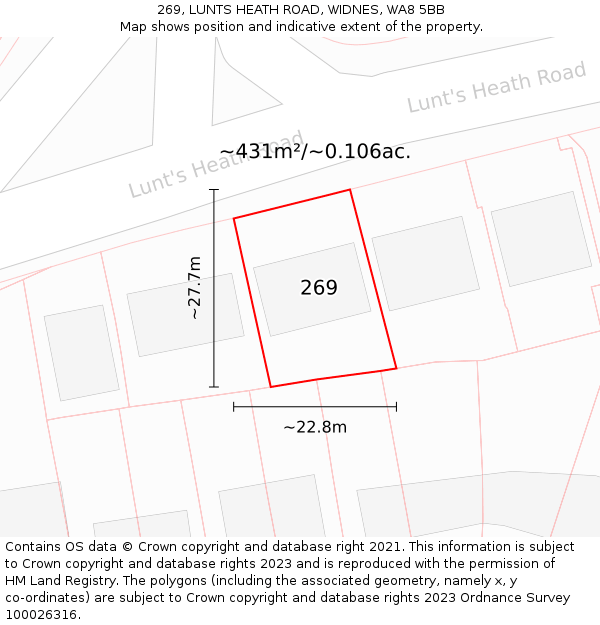 269, LUNTS HEATH ROAD, WIDNES, WA8 5BB: Plot and title map