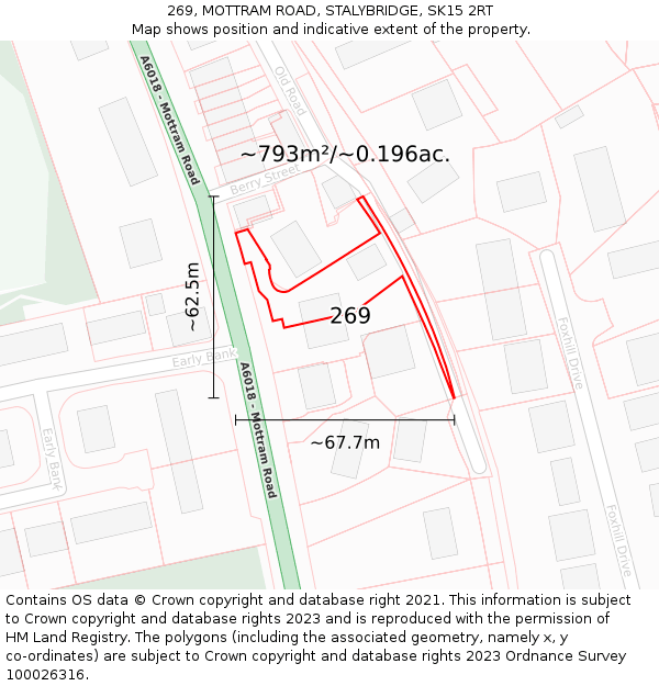 269, MOTTRAM ROAD, STALYBRIDGE, SK15 2RT: Plot and title map