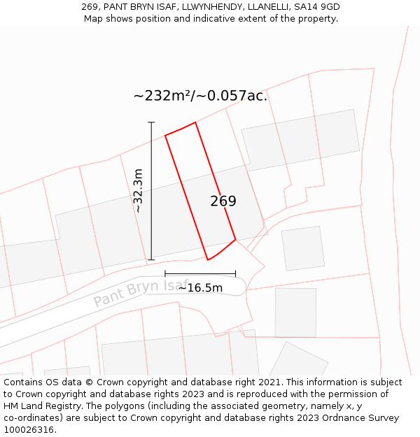 269, PANT BRYN ISAF, LLWYNHENDY, LLANELLI, SA14 9GD: Plot and title map