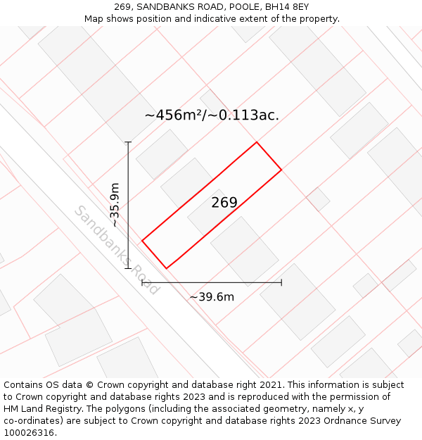 269, SANDBANKS ROAD, POOLE, BH14 8EY: Plot and title map