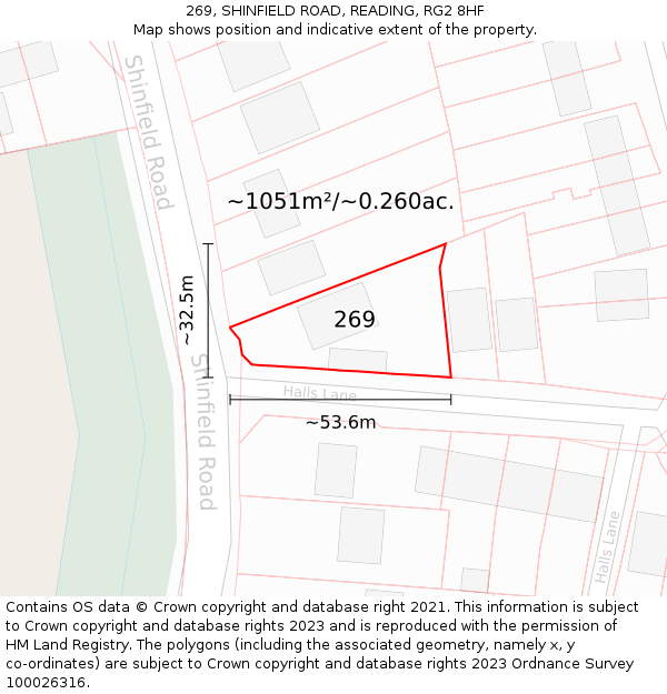 269, SHINFIELD ROAD, READING, RG2 8HF: Plot and title map