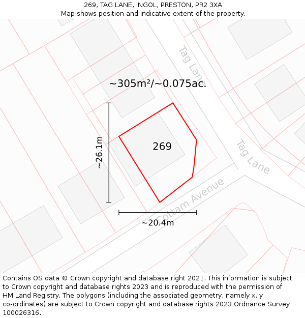 269, TAG LANE, INGOL, PRESTON, PR2 3XA: Plot and title map