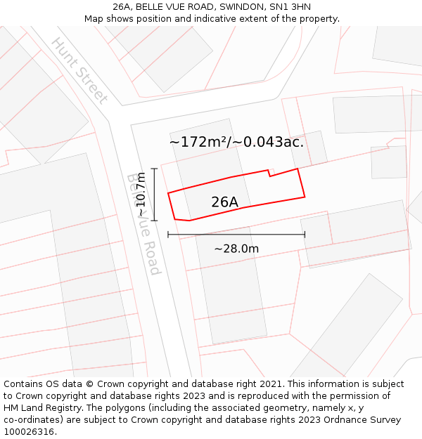 26A, BELLE VUE ROAD, SWINDON, SN1 3HN: Plot and title map