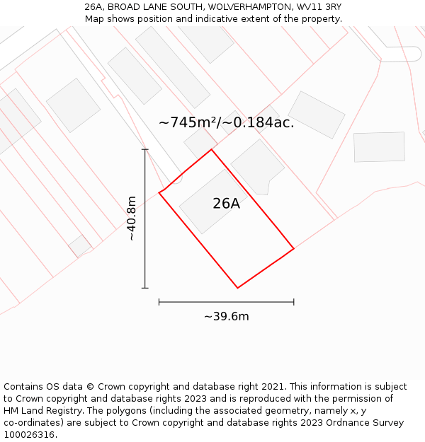 26A, BROAD LANE SOUTH, WOLVERHAMPTON, WV11 3RY: Plot and title map