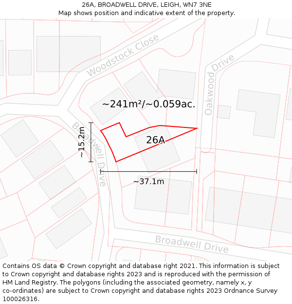 26A, BROADWELL DRIVE, LEIGH, WN7 3NE: Plot and title map