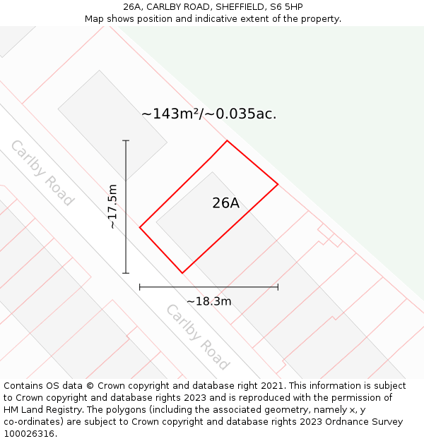 26A, CARLBY ROAD, SHEFFIELD, S6 5HP: Plot and title map