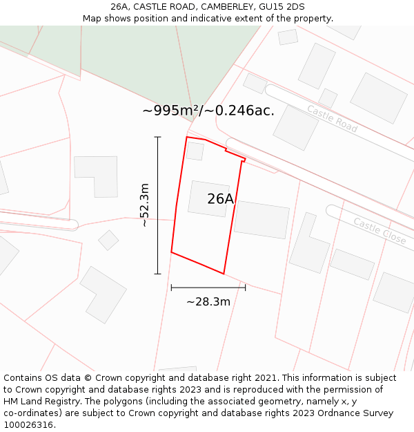 26A, CASTLE ROAD, CAMBERLEY, GU15 2DS: Plot and title map