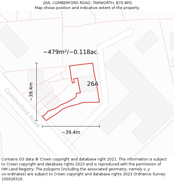 26A, COMBERFORD ROAD, TAMWORTH, B79 8PD: Plot and title map