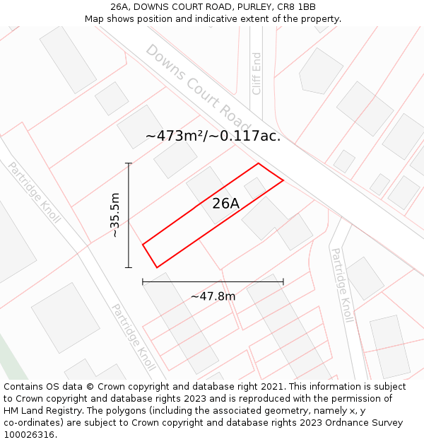 26A, DOWNS COURT ROAD, PURLEY, CR8 1BB: Plot and title map