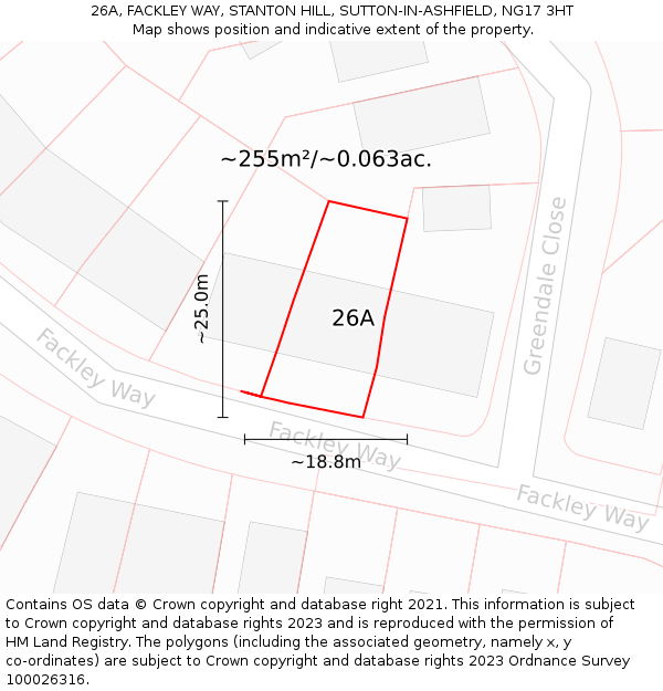 26A, FACKLEY WAY, STANTON HILL, SUTTON-IN-ASHFIELD, NG17 3HT: Plot and title map