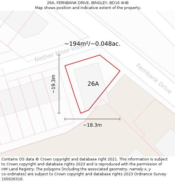 26A, FERNBANK DRIVE, BINGLEY, BD16 4HB: Plot and title map