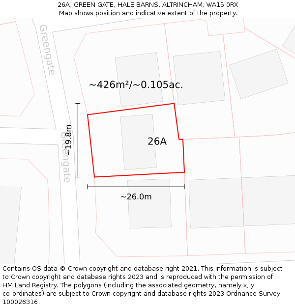 26A, GREEN GATE, HALE BARNS, ALTRINCHAM, WA15 0RX: Plot and title map